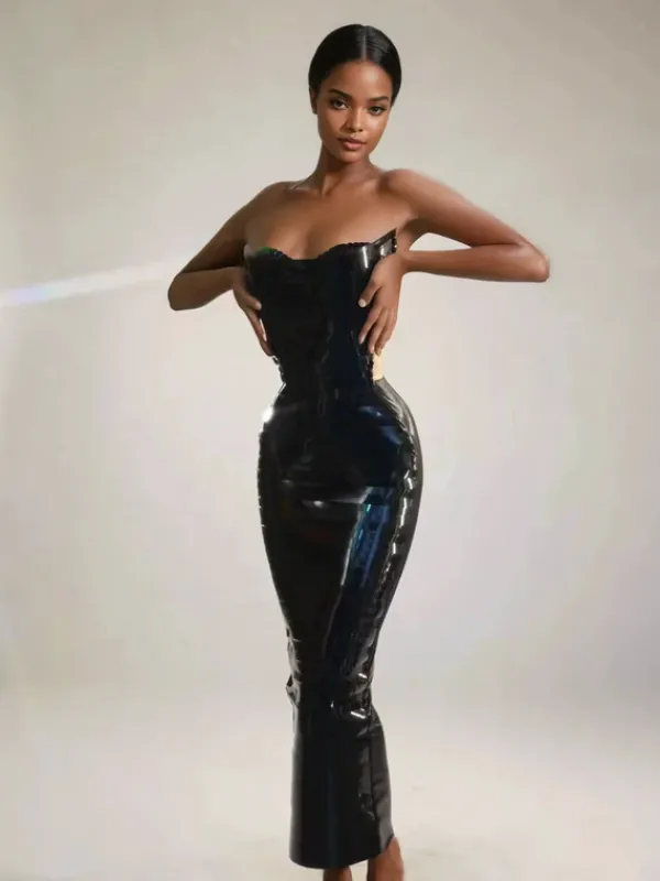 Dresses|Midi Dresses*Jiu Bajia O/S Eadward Strapless Metallic Midi Dress In Black