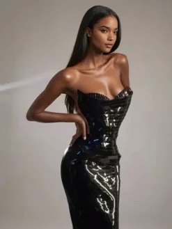 Dresses|Midi Dresses*Jiu Bajia O/S Eadward Strapless Metallic Midi Dress In Black