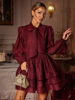 Dresses|Mini Dresses*Mew Mews Fashion Eairein Long Sleeve Bow Ruffle Mini Dress