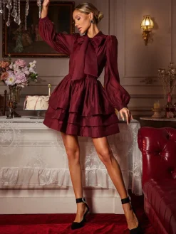 Dresses|Mini Dresses*Mew Mews Fashion Eairein Long Sleeve Bow Ruffle Mini Dress
