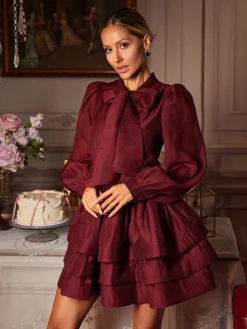 Dresses|Mini Dresses*Mew Mews Fashion Eairein Long Sleeve Bow Ruffle Mini Dress