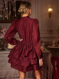 Dresses|Mini Dresses*Mew Mews Fashion Eairein Long Sleeve Bow Ruffle Mini Dress