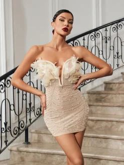 Dresses|Mini Dresses*Mew Mews Fashion Easton Strapless Feather Pearl Mini Dress