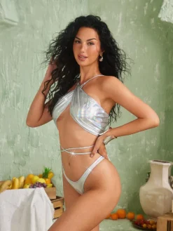 Bikini Sets|Swimwear*Mew Mews Fashion Ebenezer Lacing Metallic Bikini Two Piece Set