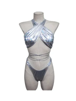 Bikini Sets|Swimwear*Mew Mews Fashion Ebenezer Lacing Metallic Bikini Two Piece Set
