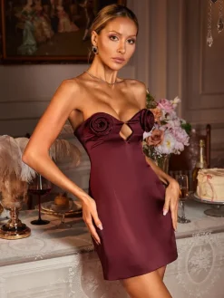 Dresses|Mini Dresses*Mew Mews Fashion Ebrar Strapless Flower Satin Mini Dress
