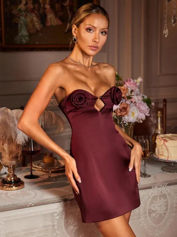 Dresses|Mini Dresses*Mew Mews Fashion Ebrar Strapless Flower Satin Mini Dress