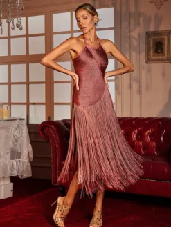 Dresses|Maxi Dresses*Bandage Edaline Halterneck Fringe Midi Dress