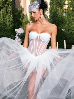 Dresses|Maxi Dresses*Mew Mews Fashion Eddard Strapless Corset Mesh Maxi Dress