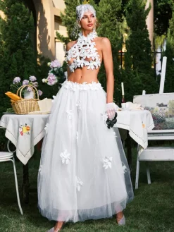 Sets & Co-ords*Mew Mews Fashion O/S Edimeia High Neck Flower Mesh Skirt Set