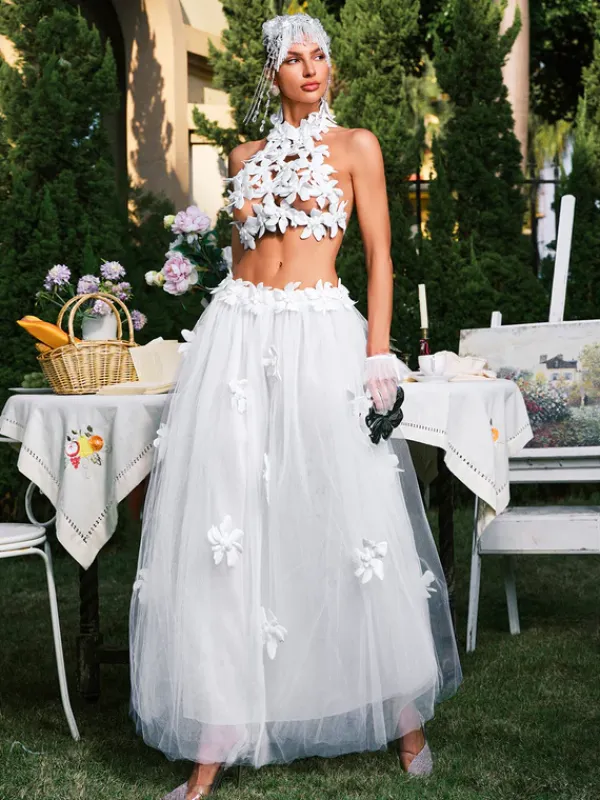 Sets & Co-ords*Mew Mews Fashion O/S Edimeia High Neck Flower Mesh Skirt Set