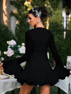 Dresses|Mini Dresses*Mew Mews Fashion Edsel Flare Sleeve Button Mini Dress In Black