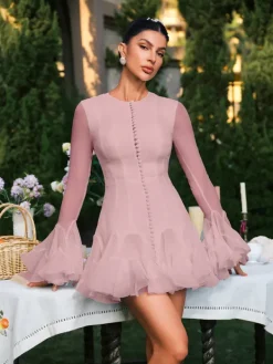 Dresses|Mini Dresses*Mew Mews Fashion Edsel Flare Sleeve Button Mini Dress In Pink