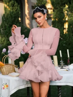 Dresses|Mini Dresses*Mew Mews Fashion Edsel Flare Sleeve Button Mini Dress In Pink