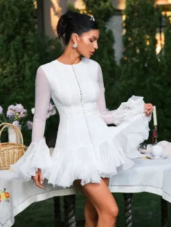 Dresses|Mini Dresses*Mew Mews Fashion Edsel Flare Sleeve Button Mini Dress In White
