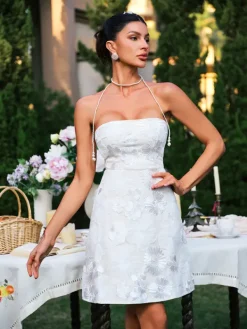 Dresses|Mini Dresses*Mew Mews Fashion Efharis Strapless Floral Embroidered Mini Dress