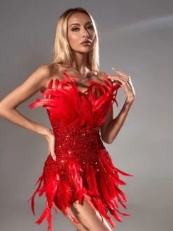 Dresses|Mini Dresses*Mew Mews Fashion Eleri Strapless Sequin Feather Mini Dress