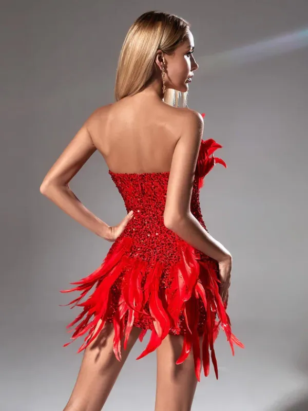 Dresses|Mini Dresses*Mew Mews Fashion Eleri Strapless Sequin Feather Mini Dress