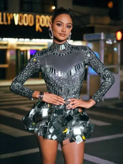 Embellishment|Dresses*Nuo Fansi Ella Long Sleeve Embellished Mini Dress In Black