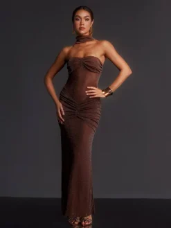 Dresses|Maxi Dresses*Mew Mews Fashion Elveva Strapless Ruched Maxi Dress