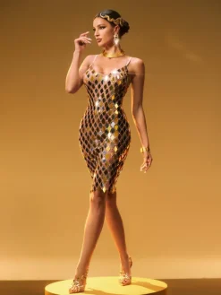 Embellishment|Dresses*Embellishment Elysion Spaghetti Acrylic Embellished Mini Dress