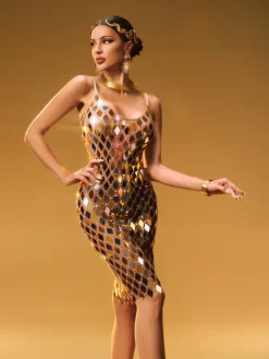 Embellishment|Dresses*Embellishment Elysion Spaghetti Acrylic Embellished Mini Dress