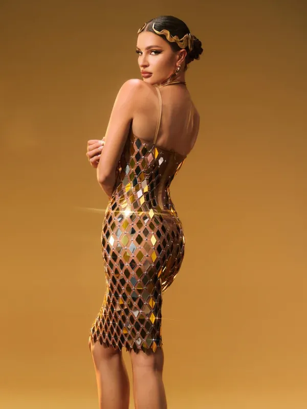Embellishment|Dresses*Embellishment Elysion Spaghetti Acrylic Embellished Mini Dress