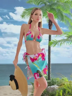 Bikini Sets|Swimwear*Mew Mews Fashion Elyxir Floral Split Bikini Three Piece Set