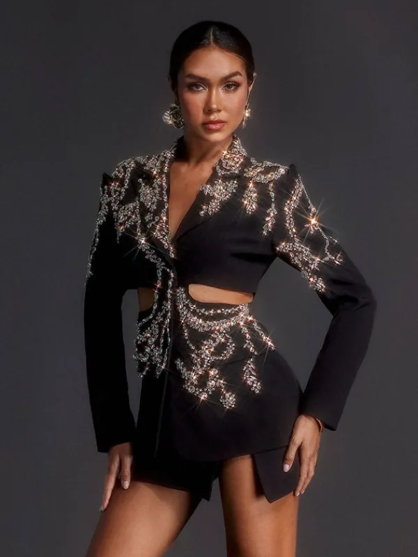 Coats & Jackets|Blazers*Mew Mews Fashion Emelye Long Sleeve Rhinestone Cutout Blazer