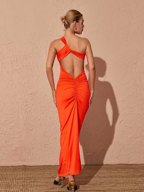 Dresses*Mew Mews Fashion Emi One Shoulder Backless Maxi Dress In Orange