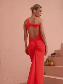 Dresses*Mew Mews Fashion Emi One Shoulder Backless Maxi Dress In Orange