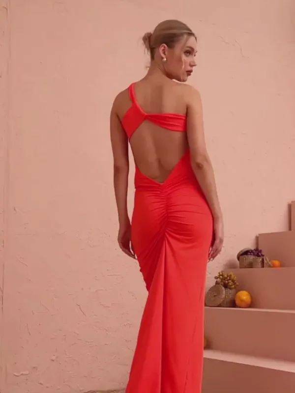 Dresses*Mew Mews Fashion Emi One Shoulder Backless Maxi Dress In Orange
