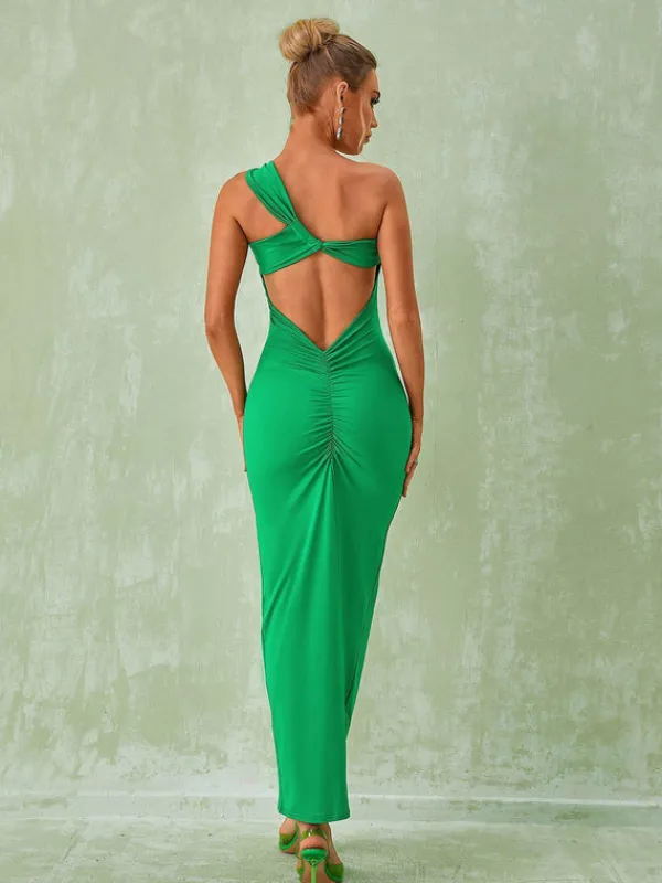 Dresses|Maxi Dresses*Mew Mews Fashion Emi One Shoulder Backless Maxi Dress In Green