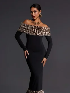 Maxi Dresses|Dresses*Mew Mews Fashion Emms Off Shoulder Leopard Maxi Dress