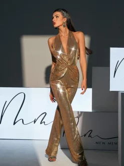 Jumpsuits & Romper*Mew Mews Fashion Enoch Backless Twisted Sequin Jumpsuit