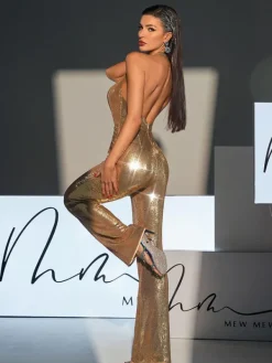 Jumpsuits & Romper*Mew Mews Fashion Enoch Backless Twisted Sequin Jumpsuit