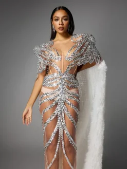 Dresses|Maxi Dresses*Jiu Bajia O/S Eorkonweald Sequin Tulle Maxi Dress