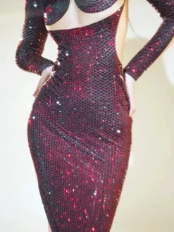 Dresses|Maxi Dresses*Jiu Bajia O/S Eorland Long Sleeve Rhinestone Maxi Dress