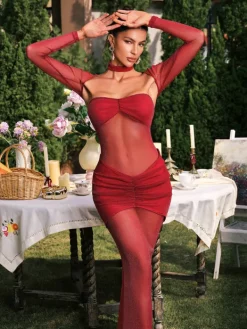 Dresses|Maxi Dresses*Mew Mews Fashion Eorlland Long Sleeve Ruched Skirt Set