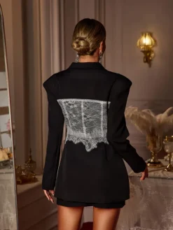 Coats & Jackets|Blazers*Mew Mews Fashion Eormenburh Deconstructed Lace Lapel Blazer In Black