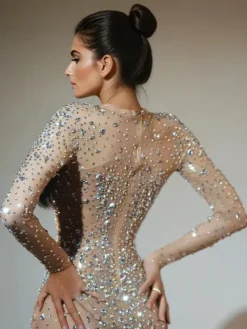Dresses|Maxi Dresses*Jiu Bajia O/S Eormengard Long Sleeve Rhinestone Maxi Dress In Nude