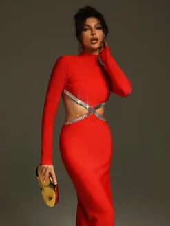 Dresses|Maxi Dresses*Bandage Ephai Rhinestone Cutout Dress In Red