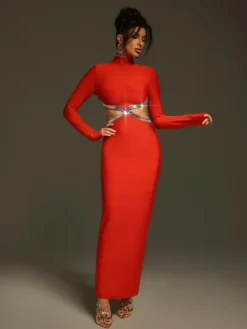 Dresses|Maxi Dresses*Bandage Ephai Rhinestone Cutout Dress In Red