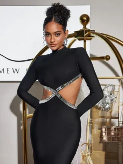 Dresses|Maxi Dresses*Bandage Ephai Rhinestone Cutout Dress In Black