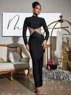 Dresses|Maxi Dresses*Bandage Ephai Rhinestone Cutout Dress In Black