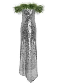 Dresses*Mew Mews Fashion Ephrodite Off Shoulder Sequin Feather Maxi Dress
