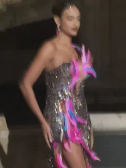 Embellishment|Dresses*Embellishment Ernest Strapless Feather Split Sequin Dress