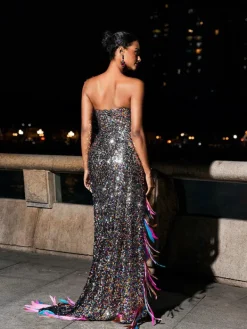 Embellishment|Dresses*Embellishment Ernest Strapless Feather Split Sequin Dress