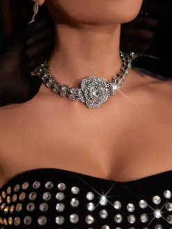 Necklaces*Mew Mews Fashion Erosa Crystal Rose Necklace In Silver