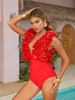 Bikini Sets|Swimwear*Mew Mews Fashion Esad V Neck Ruched Swimwear Two Piece Set